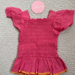 BISBY Girls' Pink Smocked Flutter Sleeve Top - 4T